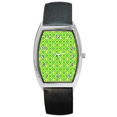 Vibrant Abstract Tropical Lime Foliage Lattice Barrel Style Metal Watch by DianeClancy