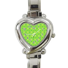 Vibrant Abstract Tropical Lime Foliage Lattice Heart Italian Charm Watch by DianeClancy