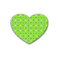Vibrant Abstract Tropical Lime Foliage Lattice Rubber Coaster (heart)  by DianeClancy