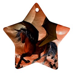 Wonderful Dark Unicorn In The Night Ornament (star)  by FantasyWorld7