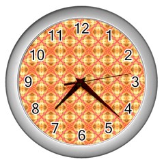 Peach Pineapple Abstract Circles Arches Wall Clocks (silver)  by DianeClancy