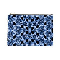 Indigo Check Ornate Print Cosmetic Bag (large)  by dflcprints