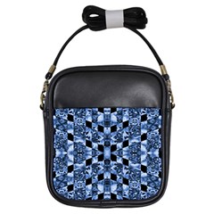 Indigo Check Ornate Print Girls Sling Bags by dflcprints