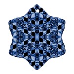 Indigo Check Ornate Print Ornament (Snowflake)  Front