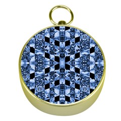 Indigo Check Ornate Print Gold Compasses by dflcprints