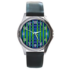 Blue Green Geometric Round Metal Watch