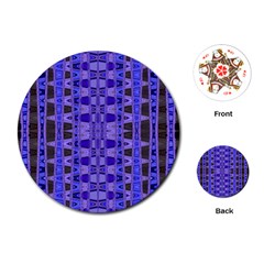 Blue Black Geometric Pattern Playing Cards (round) 