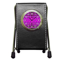 Bright Pink Black Geometric Pattern Pen Holder Desk Clocks