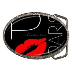 Greetings From Paris Red Lipstick Kiss Black Postcard Belt Buckles by yoursparklingshop