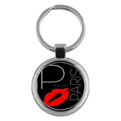 Greetings From Paris Red Lipstick Kiss Black Postcard Key Chains (round)  by yoursparklingshop