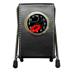 Greetings From Paris Red Lipstick Kiss Black Postcard Pen Holder Desk Clocks by yoursparklingshop