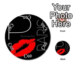 Greetings From Paris Red Lipstick Kiss Black Postcard Playing Cards 54 (round)  by yoursparklingshop
