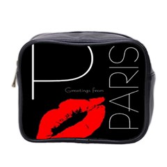 Greetings From Paris Red Lipstick Kiss Black Postcard Mini Toiletries Bag 2-side by yoursparklingshop