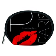 Greetings From Paris Red Lipstick Kiss Black Postcard Accessory Pouches (medium)  by yoursparklingshop