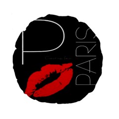 Greetings From Paris Red Lipstick Kiss Black Postcard Standard 15  Premium Flano Round Cushions by yoursparklingshop