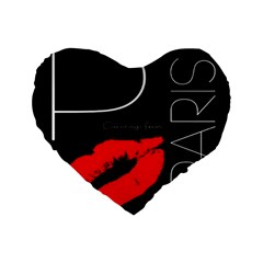 Greetings From Paris Red Lipstick Kiss Black Postcard Standard 16  Premium Flano Heart Shape Cushions by yoursparklingshop