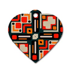 Shapes In Retro Colors Texture                   			dog Tag Heart (one Side)