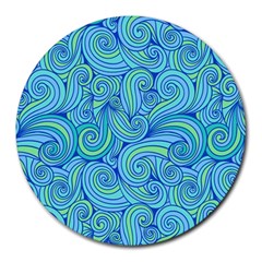 Abstract Blue Wave Pattern Round Mousepads by TastefulDesigns