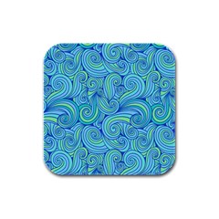 Abstract Blue Wave Pattern Rubber Square Coaster (4 Pack)  by TastefulDesigns