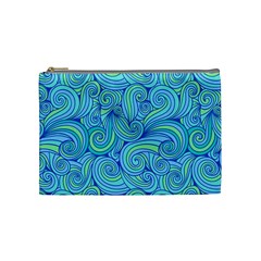 Abstract Blue Wave Pattern Cosmetic Bag (medium)  by TastefulDesigns