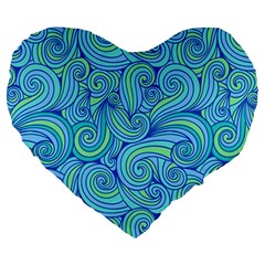 Abstract Blue Wave Pattern Large 19  Premium Heart Shape Cushions by TastefulDesigns