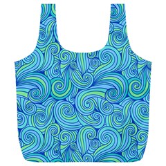 Abstract Blue Wave Pattern Full Print Recycle Bags (l)  by TastefulDesigns