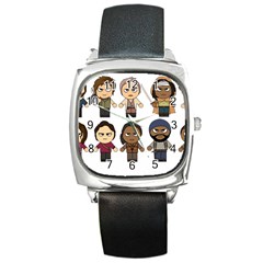 The Walking Dead   Main Characters Chibi   Amc Walking Dead   Manga Dead Square Metal Watch