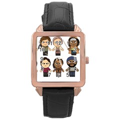 The Walking Dead   Main Characters Chibi   Amc Walking Dead   Manga Dead Rose Gold Leather Watch  by PTsImaginarium