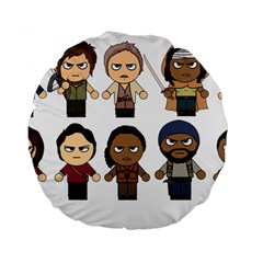 The Walking Dead   Main Characters Chibi   Amc Walking Dead   Manga Dead Standard 15  Premium Flano Round Cushions by PTsImaginarium