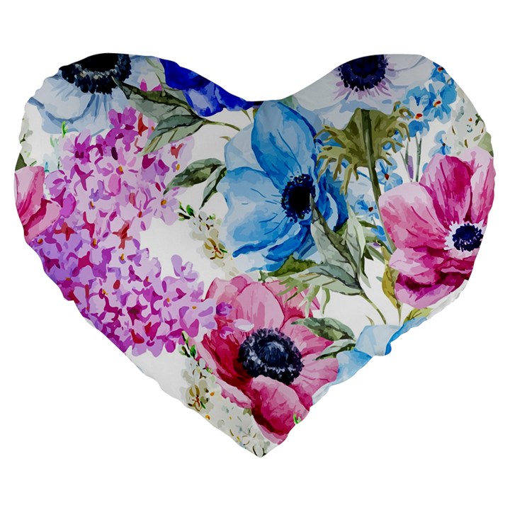 Watercolor spring flowers Large 19  Premium Heart Shape Cushions