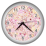 Ornamental pattern with hearts and flowers  Wall Clocks (Silver)  Front