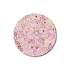 Ornamental Pattern With Hearts And Flowers  Rubber Coaster (round)  by TastefulDesigns