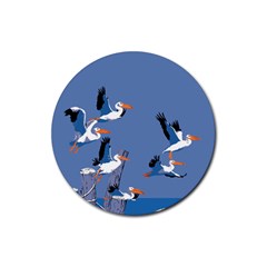Abstract Pelicans Seascape Tropical Pop Art Rubber Round Coaster (4 Pack) 