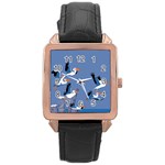 abstract Pelicans seascape tropical pop art Rose Gold Leather Watch  Front