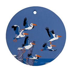Abstract Pelicans Seascape Tropical Pop Art Round Ornament (two Sides)  by WaltCurleeArt