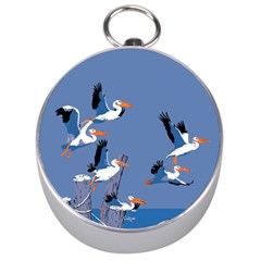 Abstract Pelicans Seascape Tropical Pop Art Silver Compasses by WaltCurleeArt