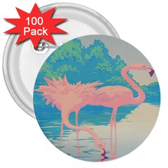 Two Pink Flamingos Pop Art 3  Buttons (100 Pack)  by WaltCurleeArt