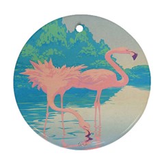 Two Pink Flamingos Pop Art Round Ornament (two Sides) 