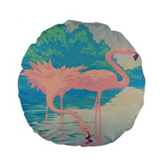 Two Pink Flamingos Pop Art Standard 15  Premium Round Cushions by WaltCurleeArt