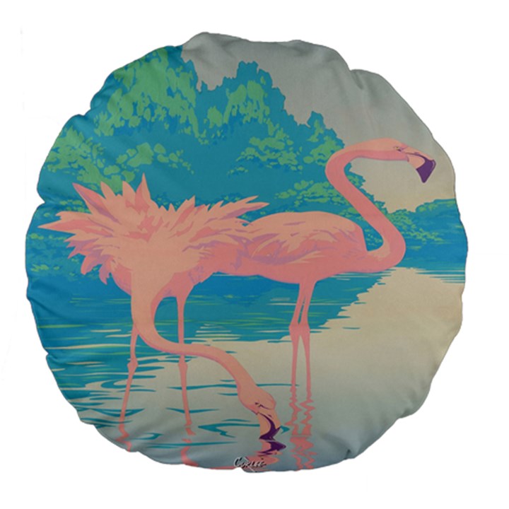 Two pink Flamingos Pop Art Large 18  Premium Round Cushions