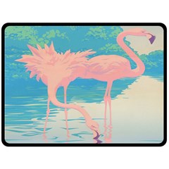 Two Pink Flamingos Pop Art Fleece Blanket (large)  by WaltCurleeArt