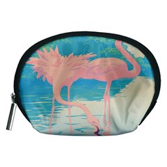 Two Pink Flamingos Pop Art Accessory Pouches (medium)  by WaltCurleeArt