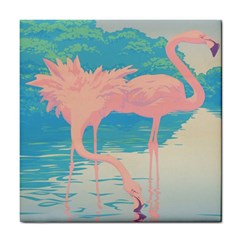 Two Pink Flamingos Pop Art Tile Coasters