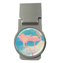 Two Pink Flamingos Pop Art Money Clips (round)  by WaltCurleeArt