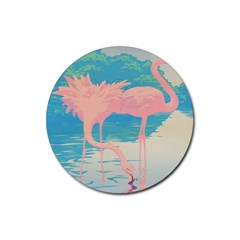 Two Pink Flamingos Pop Art Rubber Coaster (round)  by WaltCurleeArt