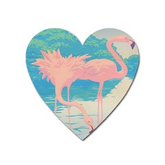 Two Pink Flamingos Pop Art Heart Magnet