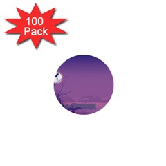 Abstract Tropical Birds Purple Sunset  1  Mini Buttons (100 Pack) 