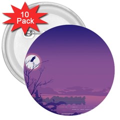 Abstract Tropical Birds Purple Sunset  3  Buttons (10 Pack)  by WaltCurleeArt