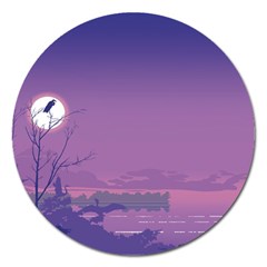 Abstract Tropical Birds Purple Sunset  Magnet 5  (round) by WaltCurleeArt