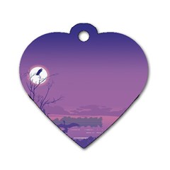 Abstract Tropical Birds Purple Sunset  Dog Tag Heart (one Side) by WaltCurleeArt